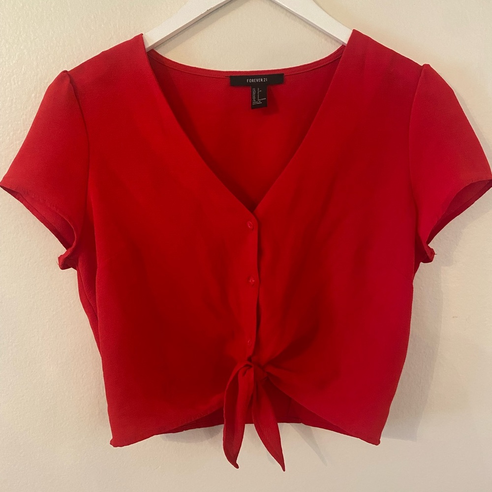 F21 Red Tie Top
